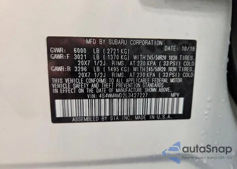 2020 Subaru Ascent Limited из США, поврежденный, VIN 4S4WMAMD2L3427227